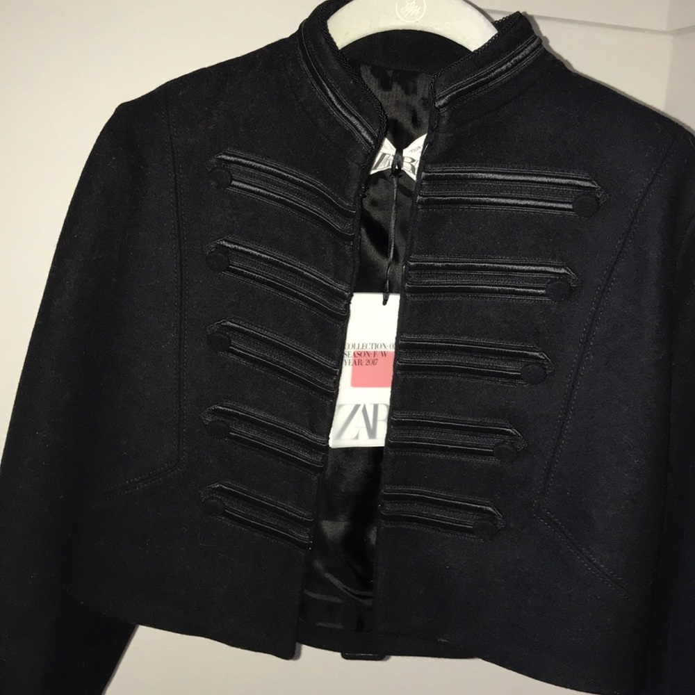 Zara runway cropped button military black jacket
